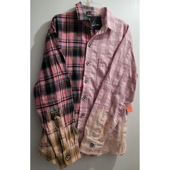 La Detresse Bleach Scorpio Flannel Color Block Oversized Plaid Shirt Small NWT - Picture 11 of 12